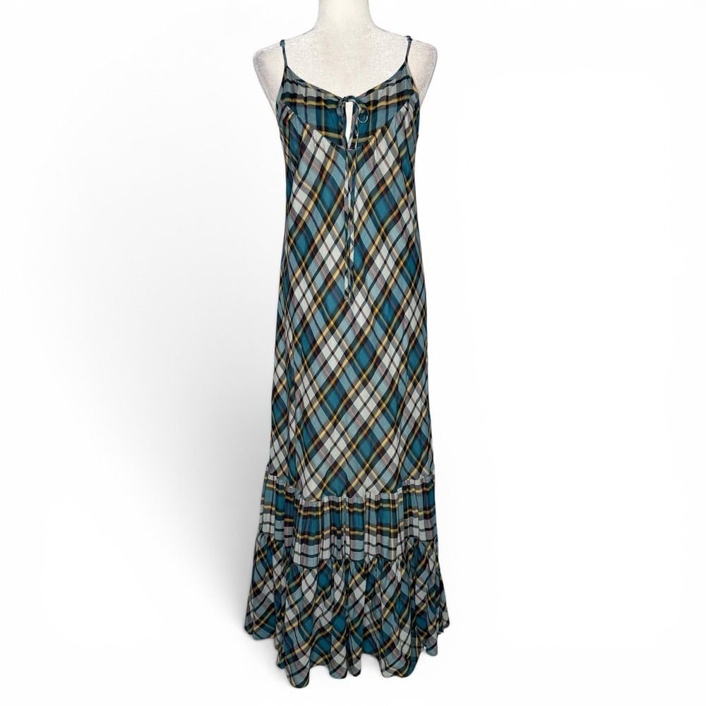 Y2K‎ 2008 GAP Maxi Dress M Plaid Cotton Shift Sundress Tiered Lined Bow Preppy